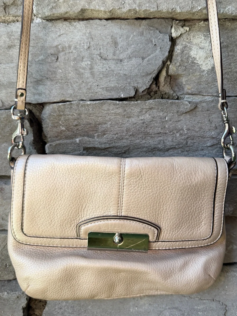Coach Kristin Beige Metallic Champagne Leather Women’s Crossbody Bag